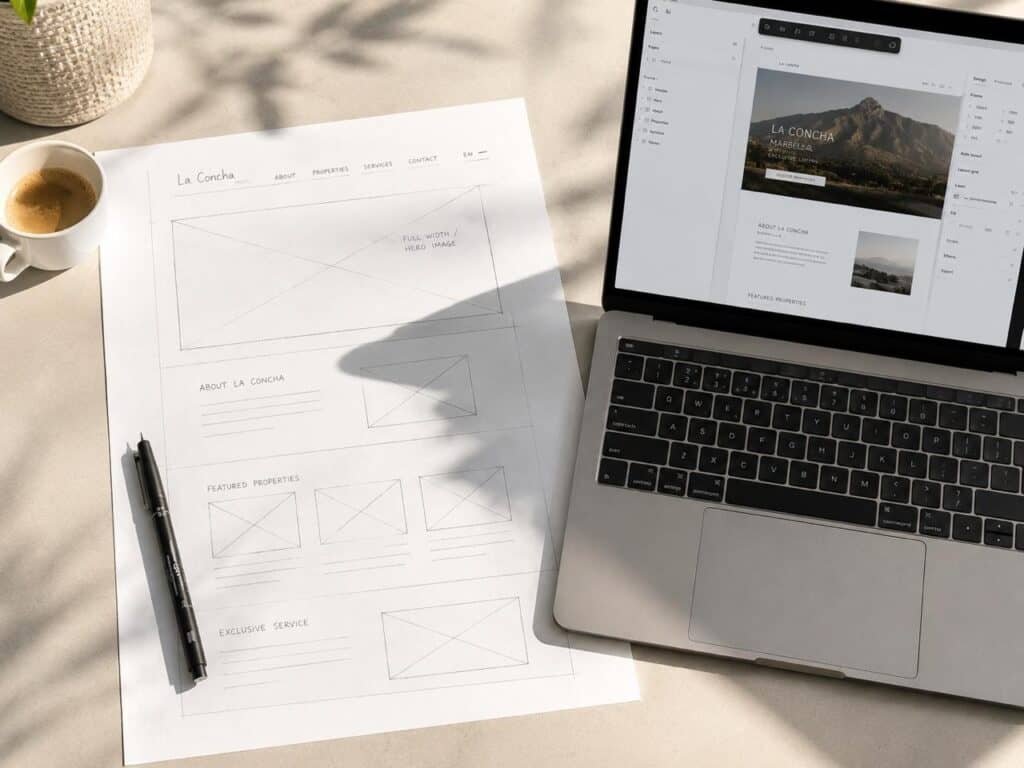 Web design process — wireframe and layout planning for Marbella client